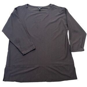 Eileen Fisher Crepe Tunic Top Womens M Brown Stretch Half Sleeve Pullover Blouse